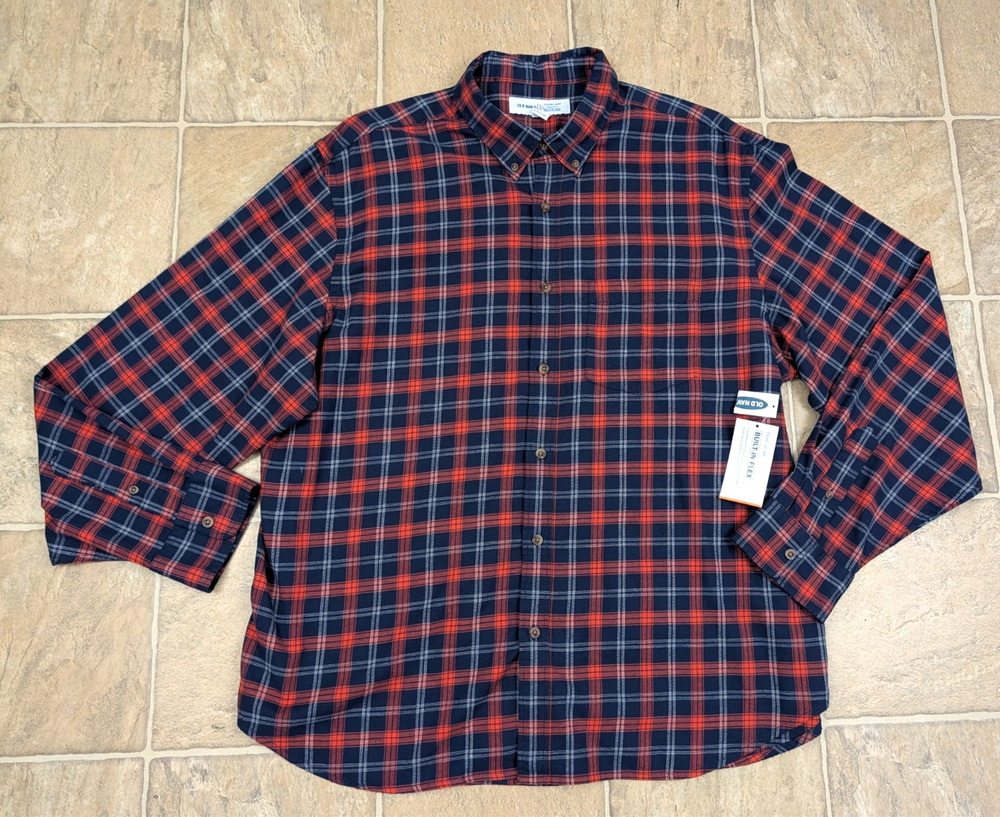 New Old Navy men sz XXL Flannel Everyday Shirt orang blue plaid print ls 0706